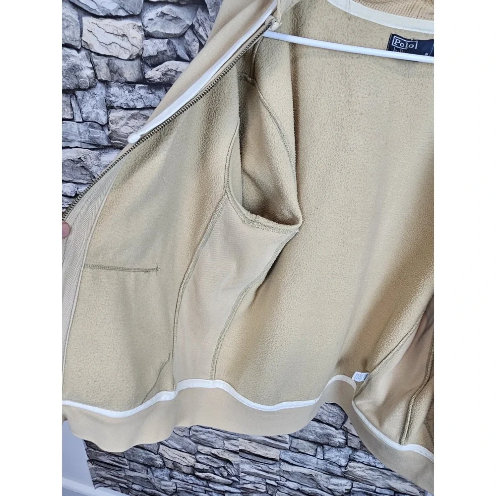 Polo Ralph Lauren Men's Full Zip Fleece Lined Waffle Knit Hoodie Beige Large